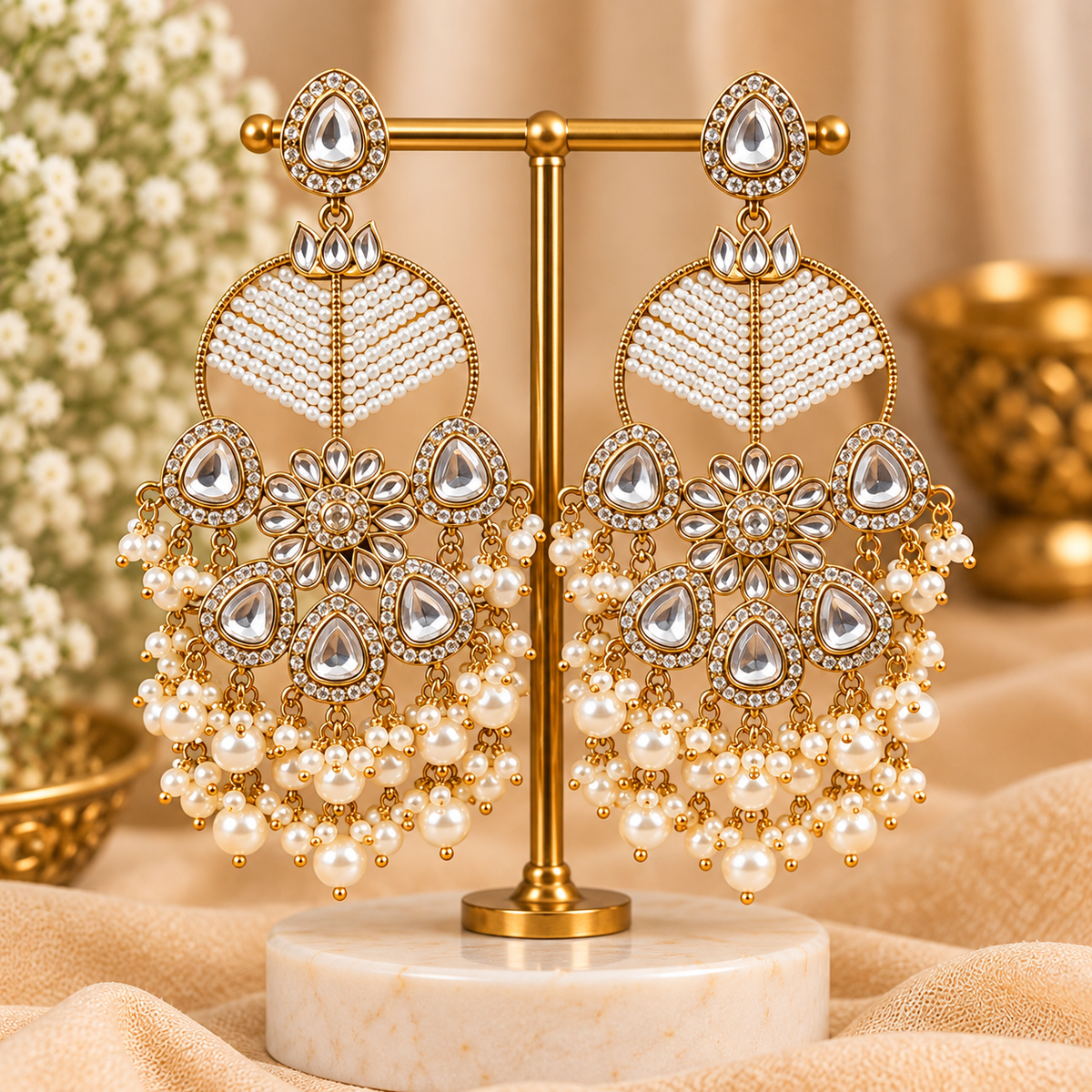 Kundan Pearl Statement Earring