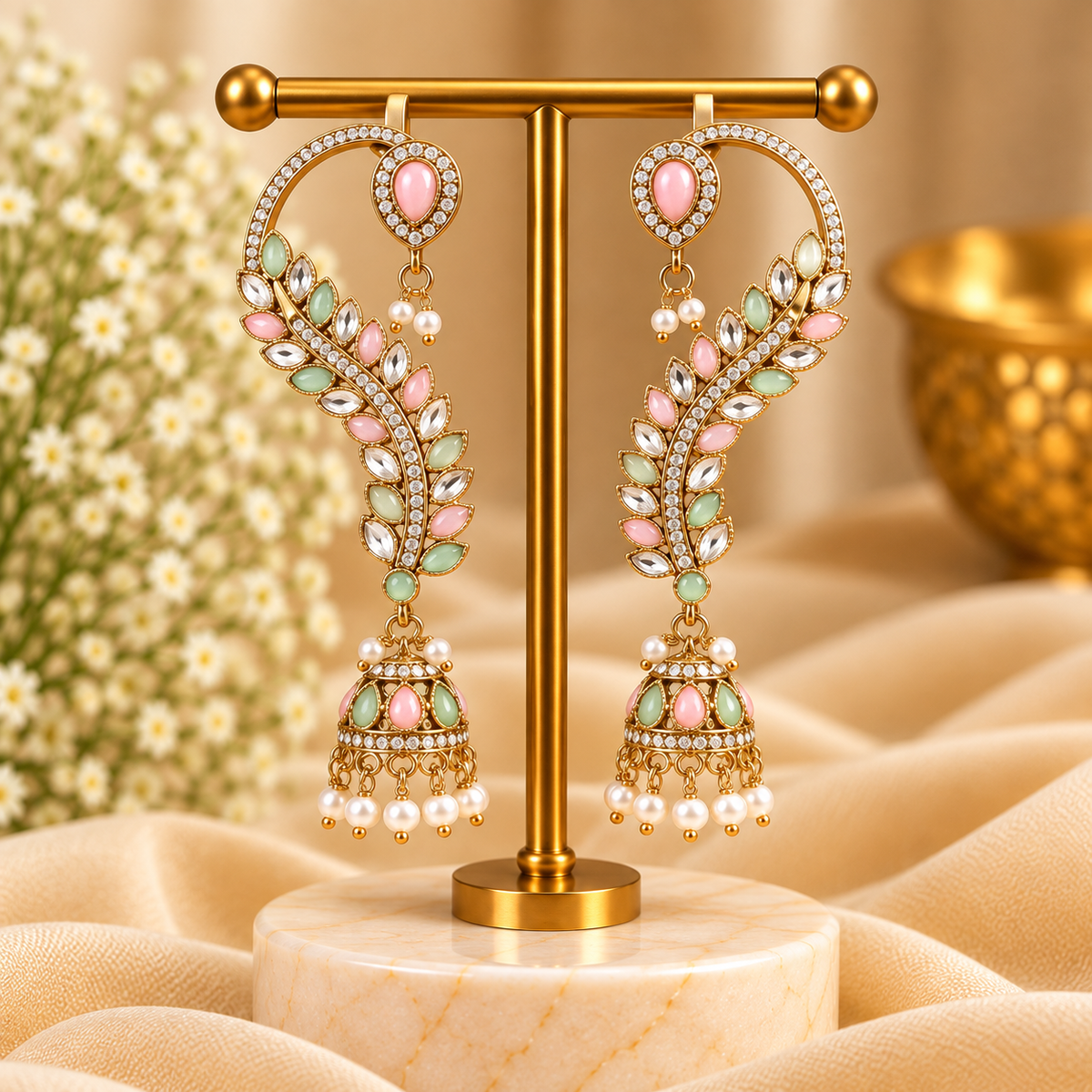 Pastel Kundan Ear Cuff Jhumka Ear rings