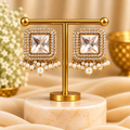 Square Kundan Pearl Statement Earrings