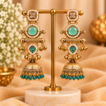 Mint Green Traditional Long Jhumka Earrings