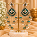 Emerald Green Kundan Long Jhumka Earrings
