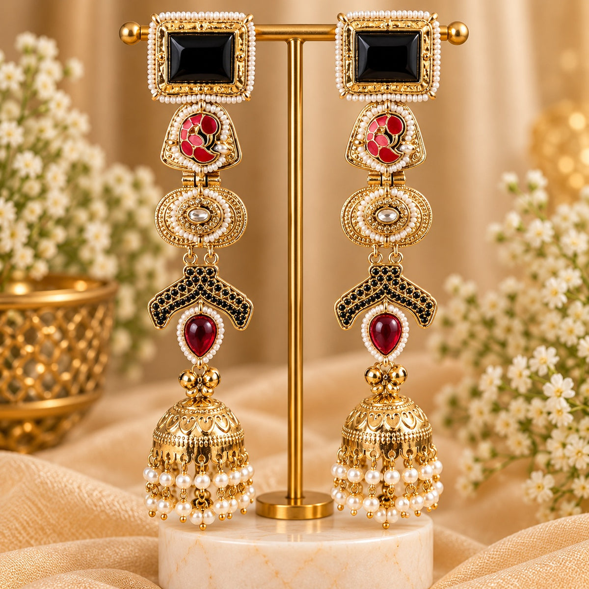 Multicolour Long Jhumka Statement Earrings